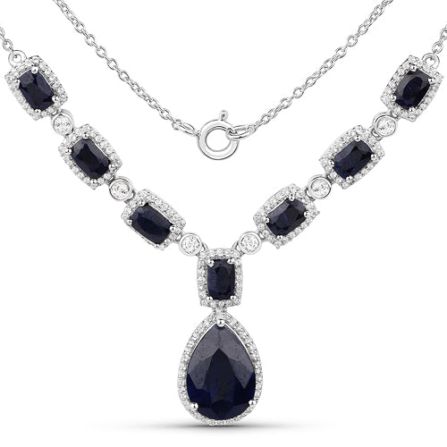 Sapphire and White Topaz .925 Sterling Silver Necklace